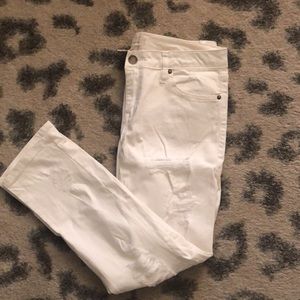 White distressed denim straight leg Jean